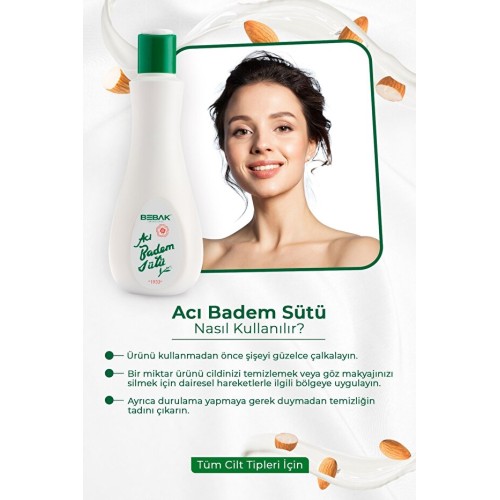 Bebak Acı Badem Makyaj Temizleme ve Nemlendirici Bakım Sütü 215 ml